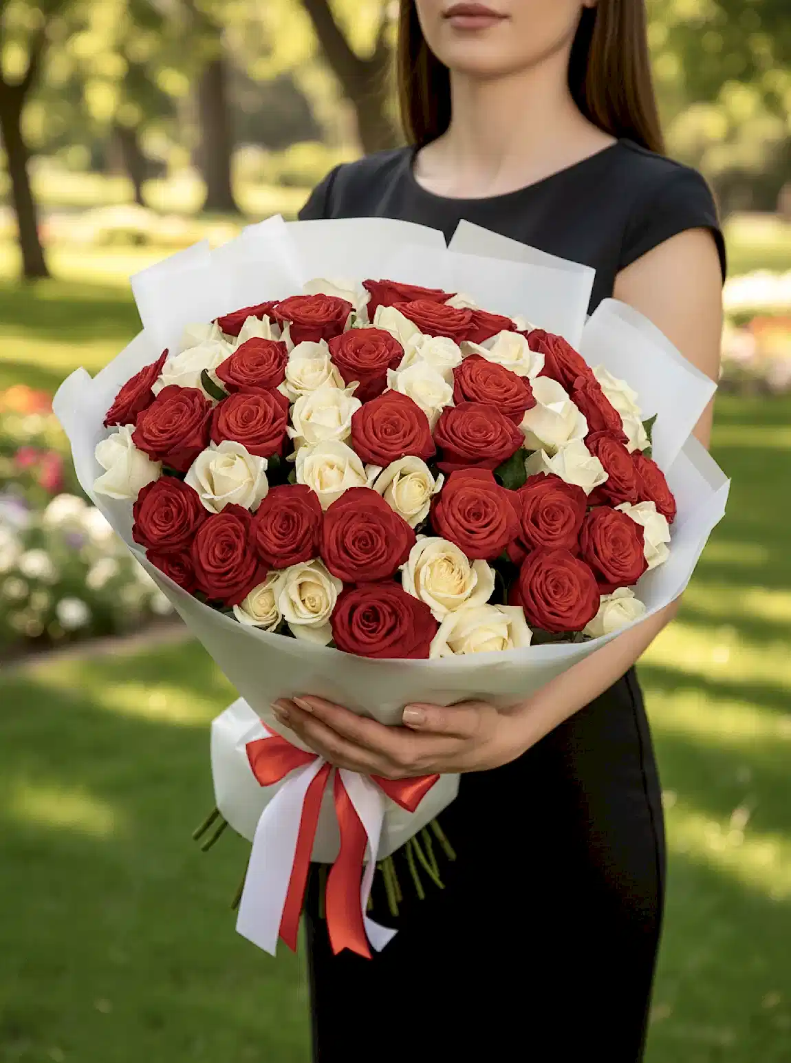 26 Kırmızı 25 Beyaz Gül Buketi