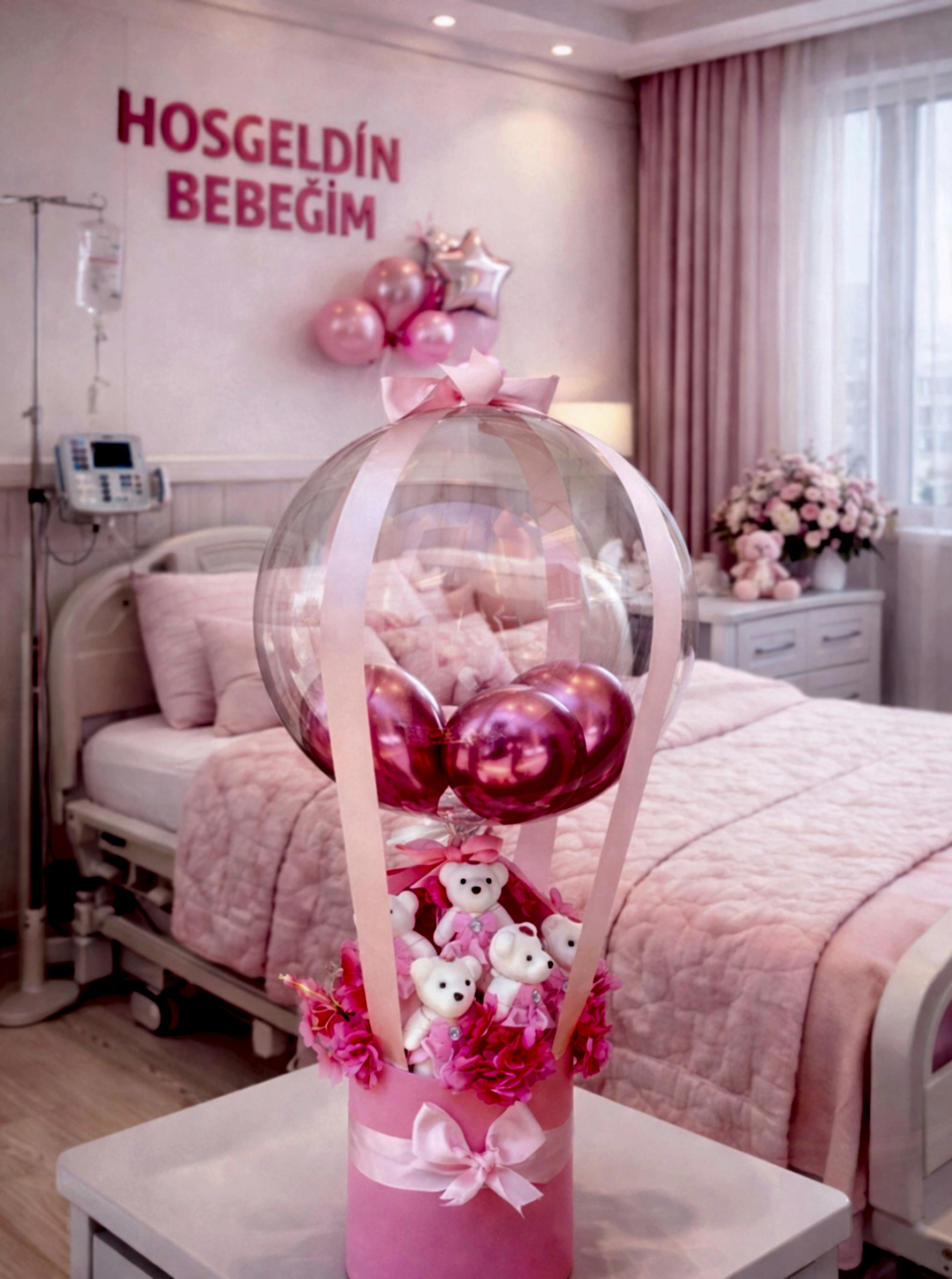 Balonlu Kutu Aranjman Pembe