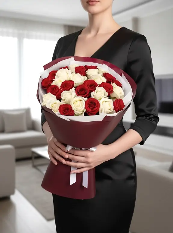 15 Kırmızı 14 Beyaz Gül Buketi