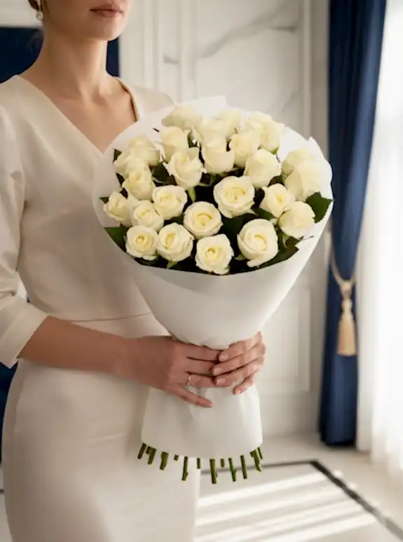 25 Adet Beyaz Gül Buketi