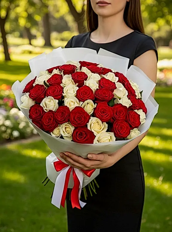 26 Kırmızı 25 Beyaz Gül Buketi