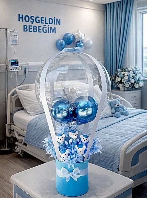 Balonlu Kutu Aranjman Mavi
